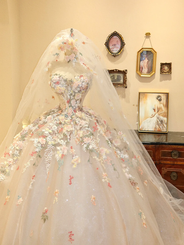 Gorgeous Ball Gown Sweetheart Neck Appliques Floral Tulle Prom Dress Evening Dress Date Dress HZ1023